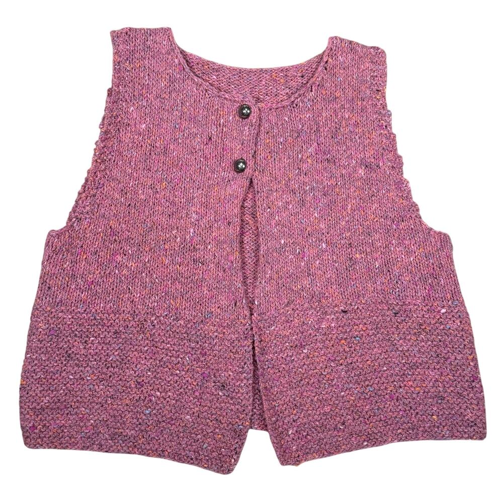 Hand-Knit Pink Sweater Vest Top Closures & Multi-Color Speckles Women's Size M